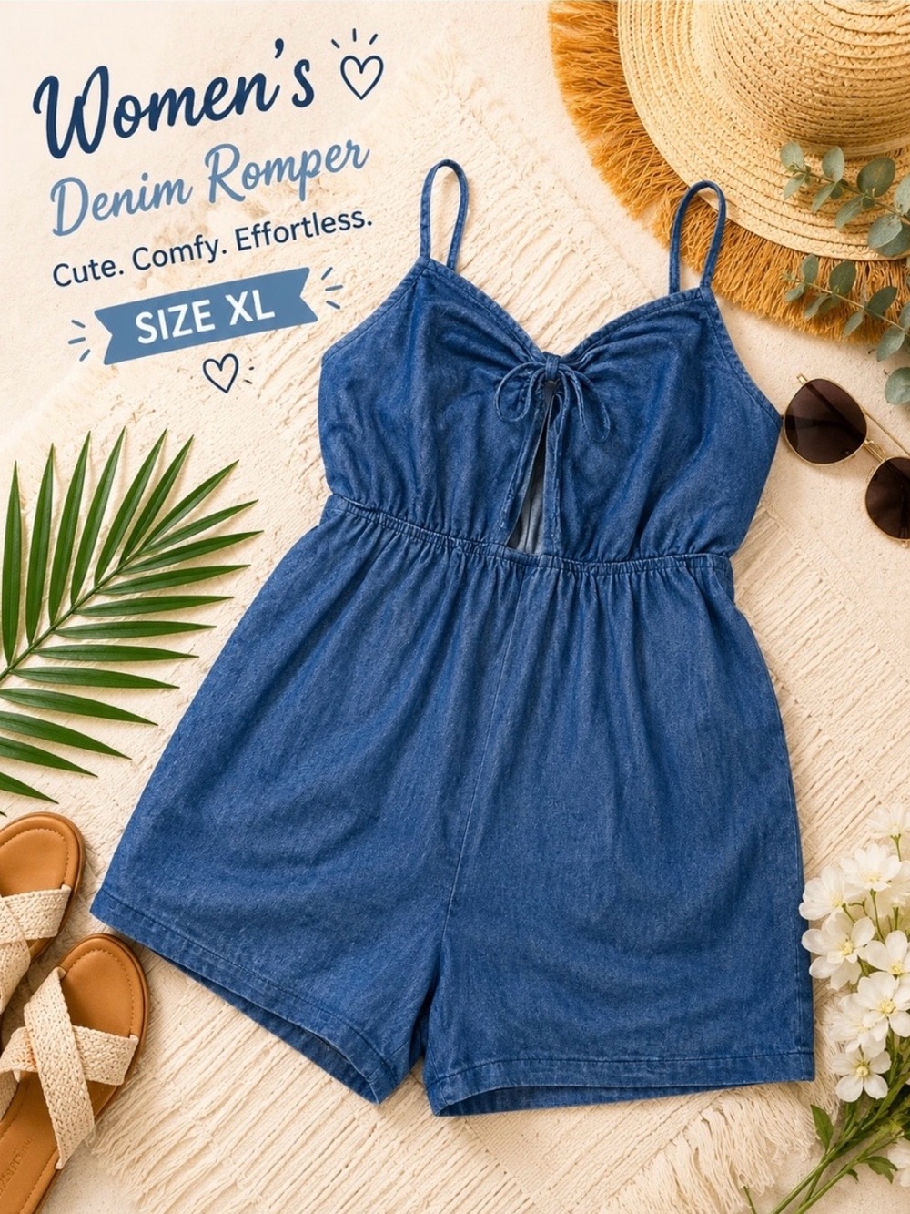 Old Navy Blue Denim Romper with Tie Front